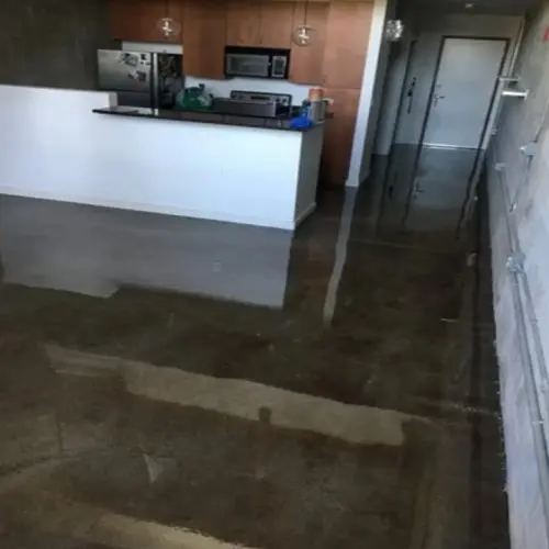 epoxy coated living room and kitchen