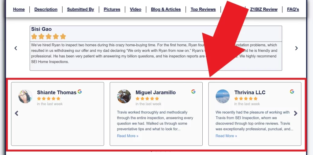 embed google reviews within business directory profile