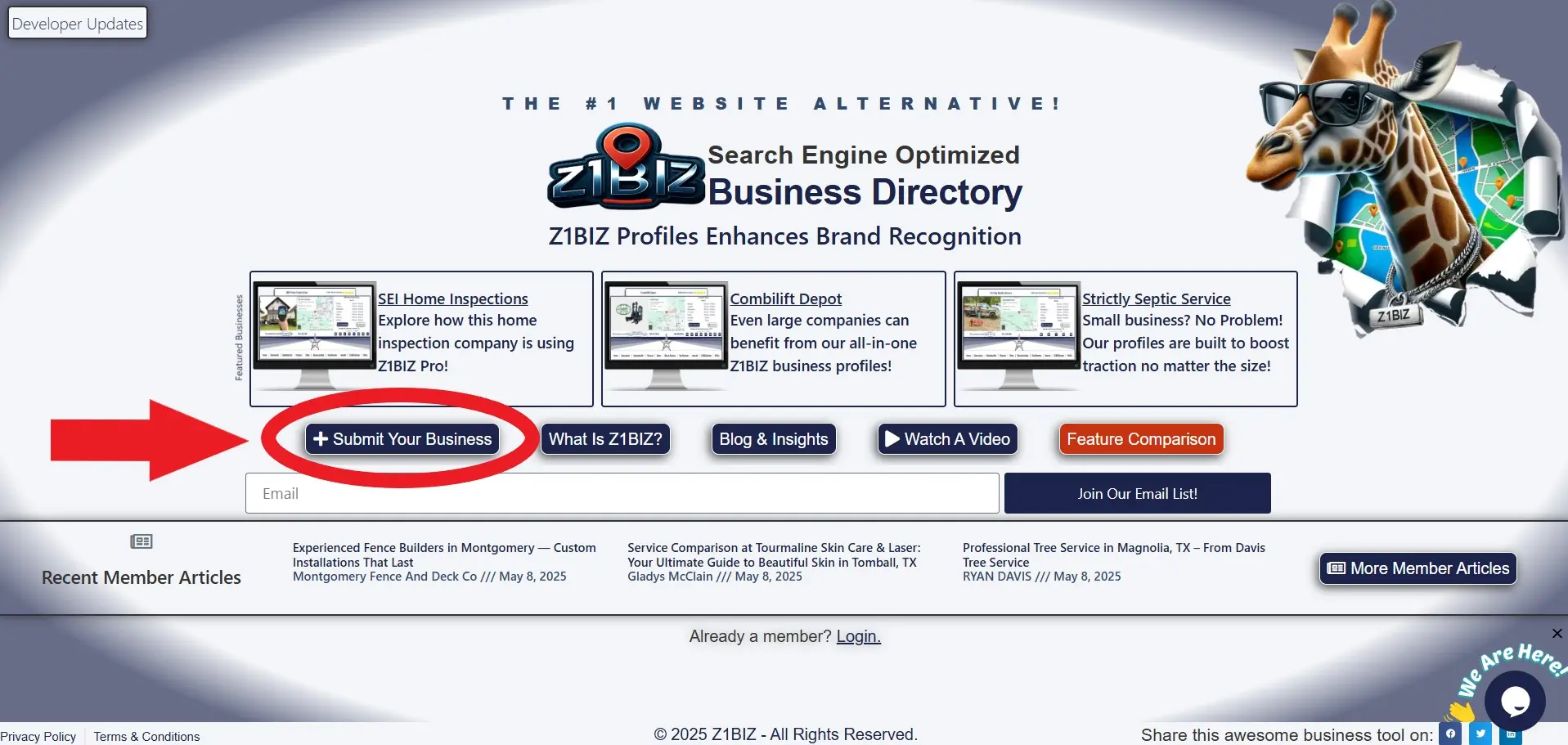 ubmit Your Business' button for initiating the business listing process.