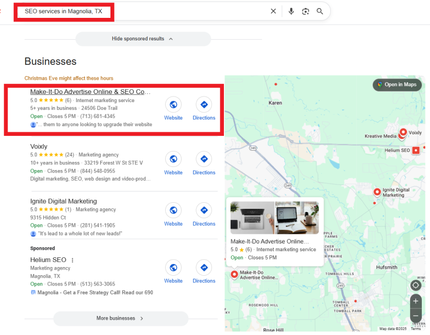 Showing a business ranking well online after using the AI tool over time.