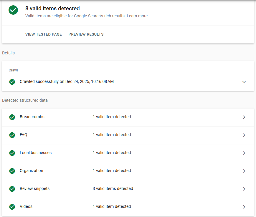 Rich snippet test for claimed Z1BIZ profile and using AI tools.
