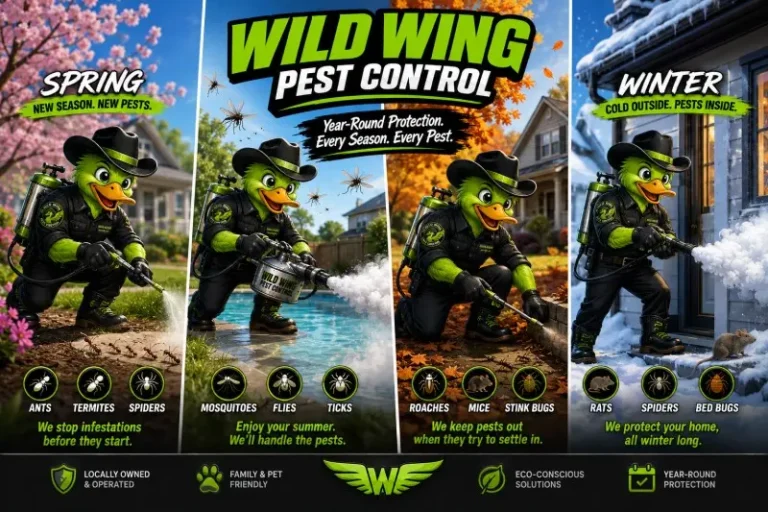 seasonal split style image showing different pests across the year willis texas
